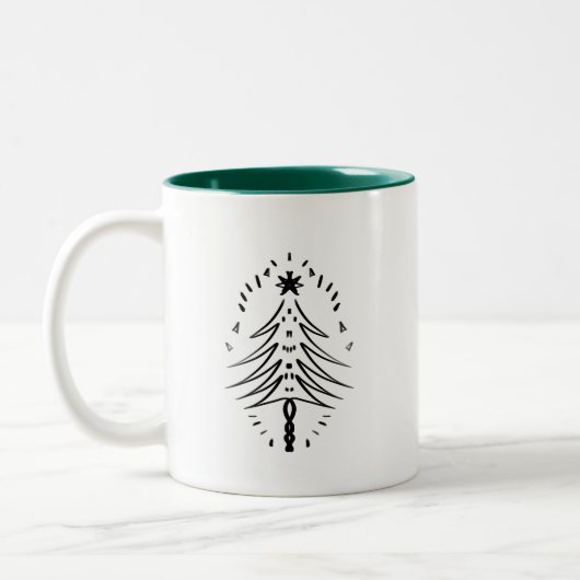 Weihnachtsbaumdoodles Whimsical Ink Art Zweifarbige Tasse (Links)