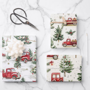 Weihnachtsbäume Alter rote LKW Geschenkpapier Set