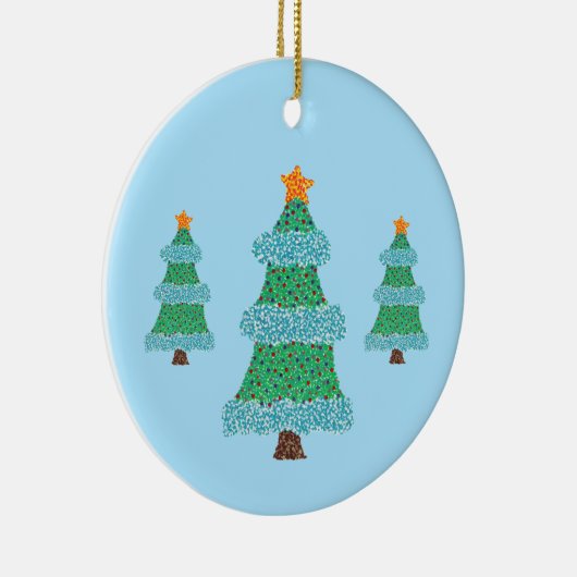 Weihnachtsbäume auf blau, Ornamente (Rechts)