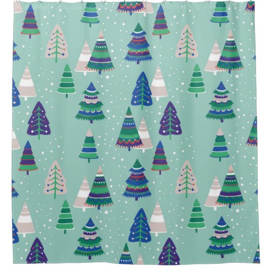 Weihnachtsbäume auf blauem Hintergrund Duschvorhang (Vorderseite)
