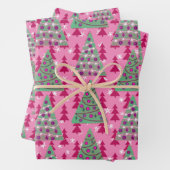 Weihnachtsbäume auf heiß rosa geschenkpapier set (Beispiel)