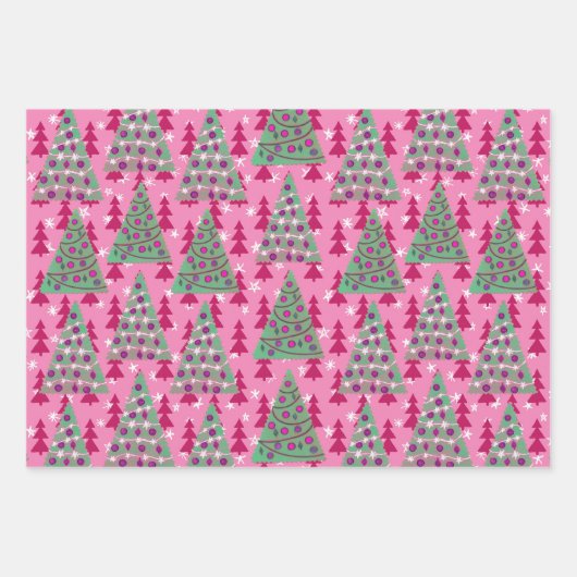 Weihnachtsbäume auf heiß rosa geschenkpapier set (Vorderseite)