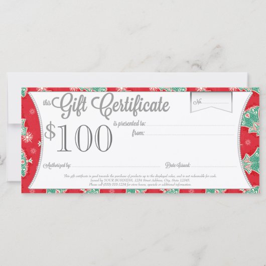 Weihnachtsbäume auf Rot - Geschenkgutschein (Rückseite)