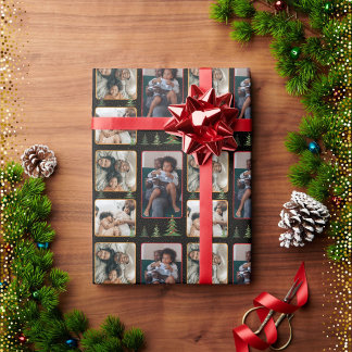 Weihnachtsbäume auf schwarzem Foto Geschenkpapier