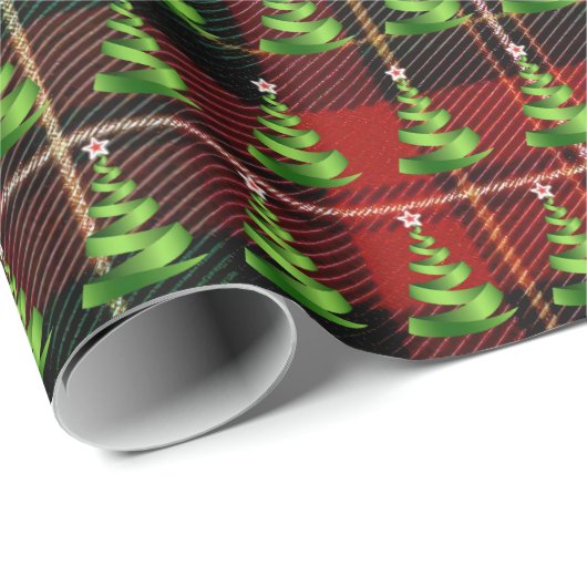 Weihnachtsbäume auf Tartan Kariert Geschenkpapier (Rolleneckpunkt)