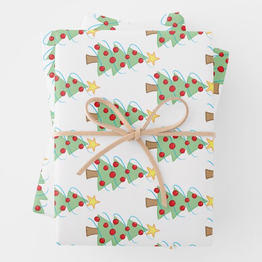 Weihnachtsbäume auf Weiß Geschenkpapier Set (Beispiel)
