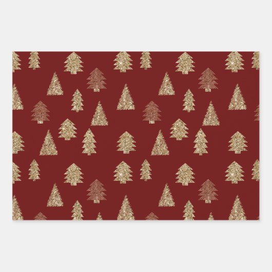 Weihnachtsbäume aus Gold Glitzer - Papierblätter Geschenkpapier Set (Vorderseite 3)