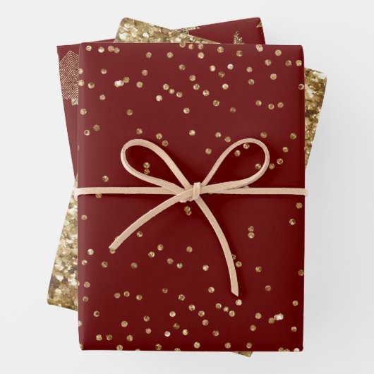 Weihnachtsbäume aus Gold Glitzer - Papierblätter Geschenkpapier Set (Beispiel)