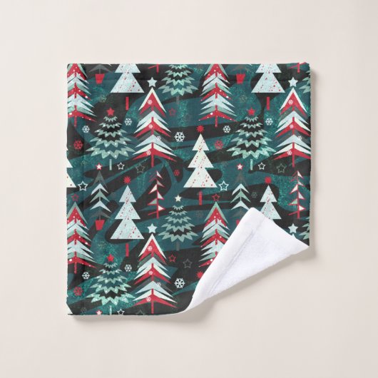 Weihnachtsbäume. Badhandtuch Set (Waschlappen)