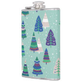 Weihnachtsbäume, blauer Hintergrund Flachmann (Links)