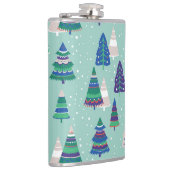 Weihnachtsbäume, blauer Hintergrund Flachmann (Rechts)