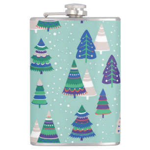 Weihnachtsbäume, blauer Hintergrund Flachmann
