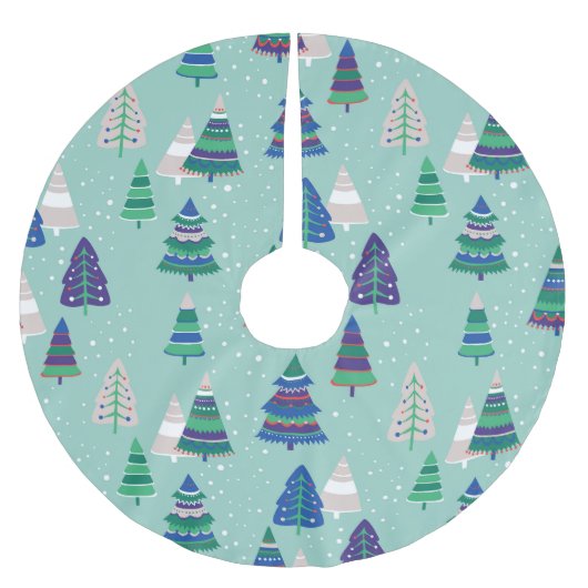 Weihnachtsbäume, blauer Hintergrund Polyester Weihnachtsbaumdecke (Vorderseite)
