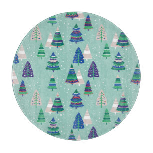 Weihnachtsbäume, blauer Hintergrund Schneidebrett