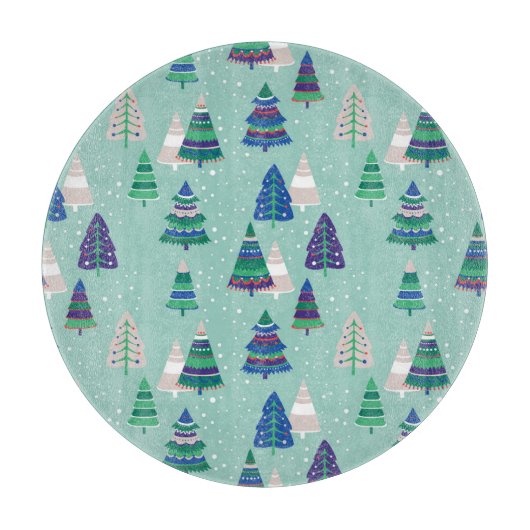 Weihnachtsbäume, blauer Hintergrund Schneidebrett (Vorderseite)