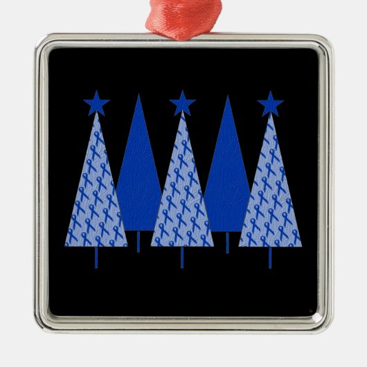Weihnachtsbäume - blaues Band-Darmkrebs Silbernes Ornament (Vorne)