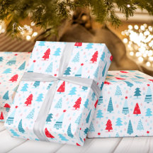 Weihnachtsbäume blaues rosa Packpapier