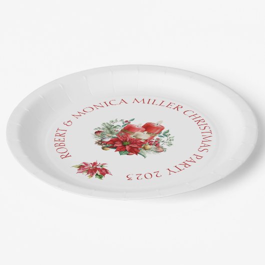 Weihnachtsbäume Blume und Kerzen-Bouquet Pappteller (Schrägansicht)