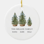 Weihnachtsbäume Bogen Blau Keramik Ornament (Hinten)