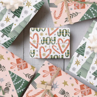 Weihnachtsbäume, Bonbons und Geschenke Geschenkpapier Set