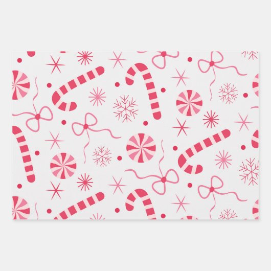 Weihnachtsbäume, Bonbons und Streifen in Rot und R Geschenkpapier Set (Vorderseite 2)