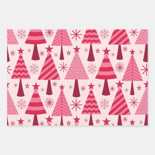 Weihnachtsbäume, Bonbons und Streifen in Rot und R Geschenkpapier Set (Vorderseite)