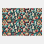 Weihnachtsbäume, Candyland-Häuser, Schneeflocken S Geschenkpapier Set (Vorderseite 2)