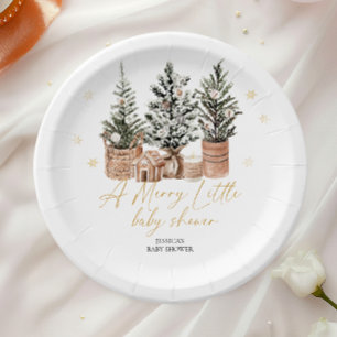 Weihnachtsbäume Ein Fröhlicher Kleiner Baby Shower Pappteller