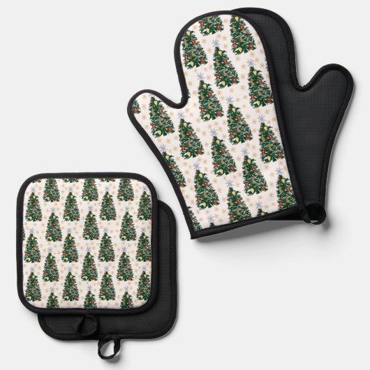 Weihnachtsbäume - Feiertag Ofenhandschuh & Topflappen-Set (Vorderseite/Rückseite)