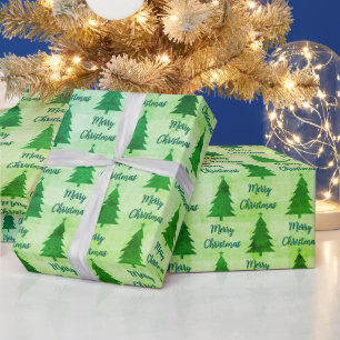Weihnachtsbäume Frohe Weihnachten Hell Blau Grün Geschenkpapier