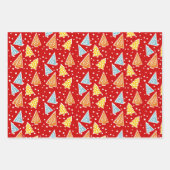 Weihnachtsbäume "Frohe Weihnachten" Schnee rot Geschenkpapier Set (Vorderseite)