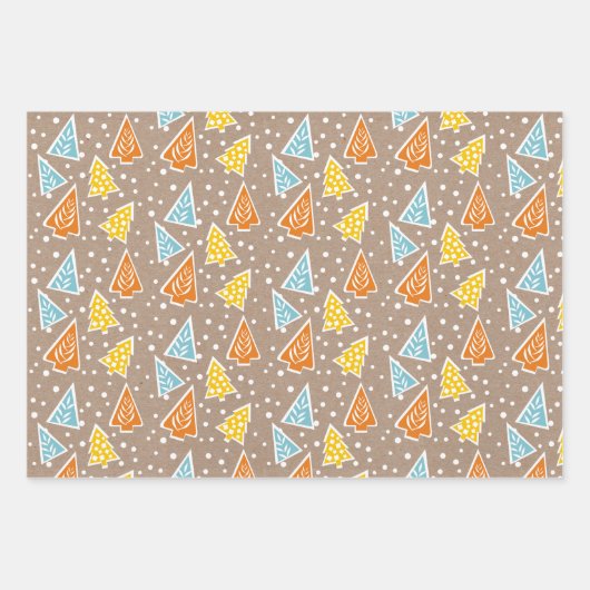 Weihnachtsbäume "Frohe Weihnachten" Schnee rustika Geschenkpapier Set (Vorderseite)