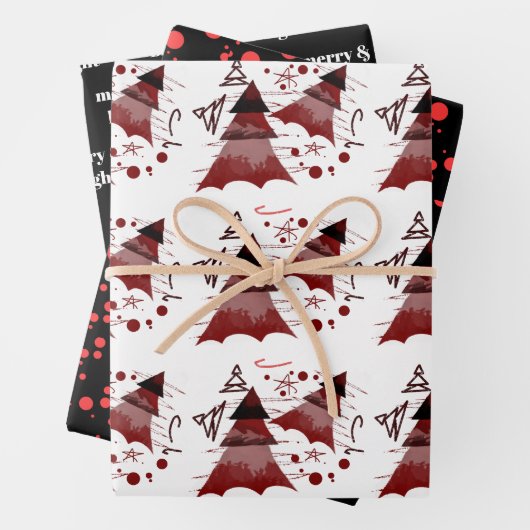 Weihnachtsbäume fröhlich und hell Polka Dots Geschenkpapier Set (Beispiel)