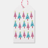 Weihnachtsbäume Geschenketiketten Rosa & Blau Geschenkanhänger (Vorderseite)