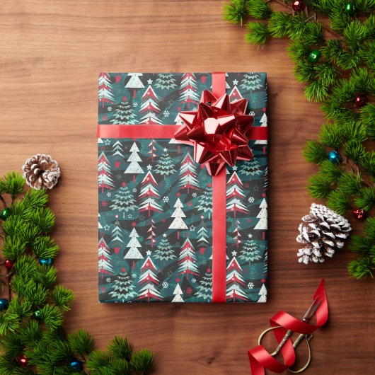 Weihnachtsbäume. Geschenkpapier (Feiertagsgeschenk)