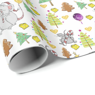 Weihnachtsbäume Geschenkpapier Maus Weiße Käse