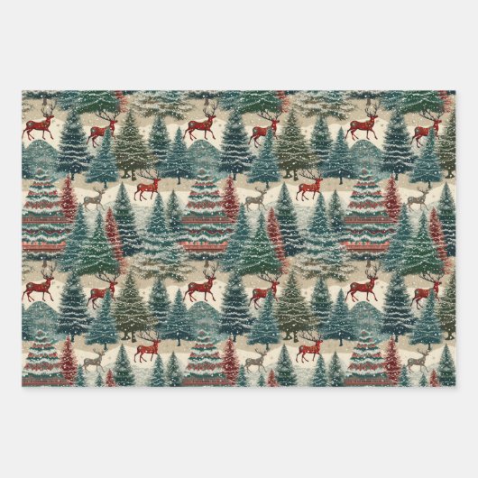 Weihnachtsbäume Geschenkpapier Set (Vorderseite)