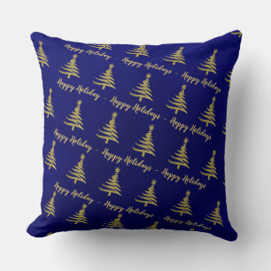 Weihnachtsbäume Gold auf Blau Kissen