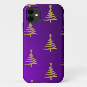Weihnachtsbäume Gold auf Lila Case-Mate iPhone Hülle