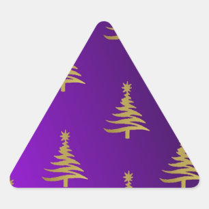 Weihnachtsbäume Gold auf Lila Dreieckiger Aufkleber