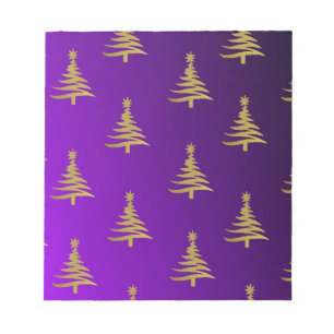 Weihnachtsbäume Gold auf Lila Notizblock