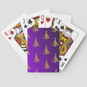 Weihnachtsbäume Gold auf Lila Spielkarten