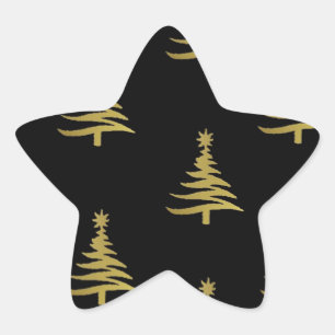 Weihnachtsbäume Gold auf Schwarz Stern-Aufkleber
