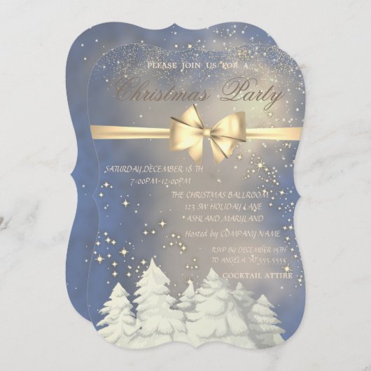 Weihnachtsbäume, Gold Bow Company Weihnachtsfest P Einladung (Vorne/Hinten)