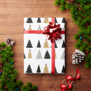 Weihnachtsbäume Gold Schwarz Moderne einfache Feri Geschenkpapier