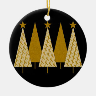 Weihnachtsbäume - Goldband Keramik Ornament
