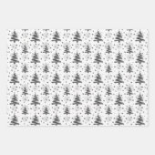 Weihnachtsbäume & Goldschneeflocken, Sepia, Grau Geschenkpapier Set (Vorderseite 3)