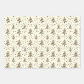 Weihnachtsbäume & Goldschneeflocken, Sepia, Grau Geschenkpapier Set (Vorderseite 2)