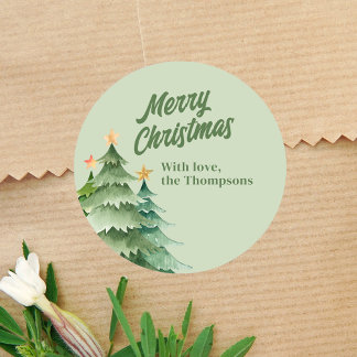 Weihnachtsbäume Grüne Aquarellfarbe Benutzerdefini Runder Aufkleber
