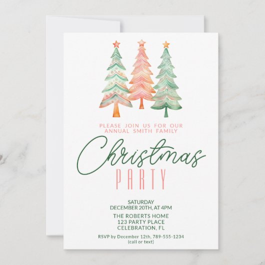 Weihnachtsbäume Grünes und Rotes Party Einladung (Vorderseite)